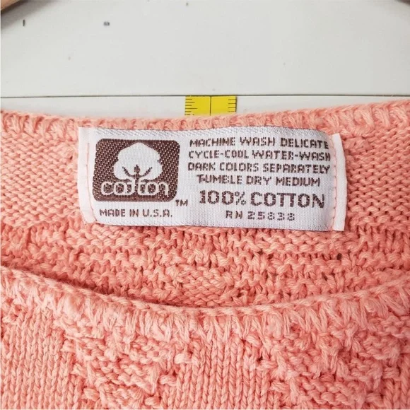 Vintage 70s Peach Cotton Knit Sleeveless Sweater USA Cottagecore Preppy Retro - Picture 4 of 4